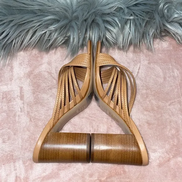 Schutz Evangeline Atanado Leather Sandals Mules Sz. 6.5 in Honey Peach