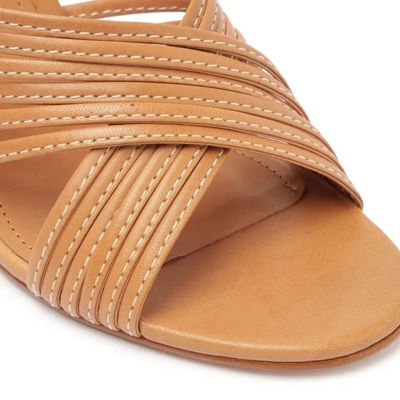 Schutz Evangeline Atanado Leather Sandals Mules Sz. 6.5 in Honey Peach