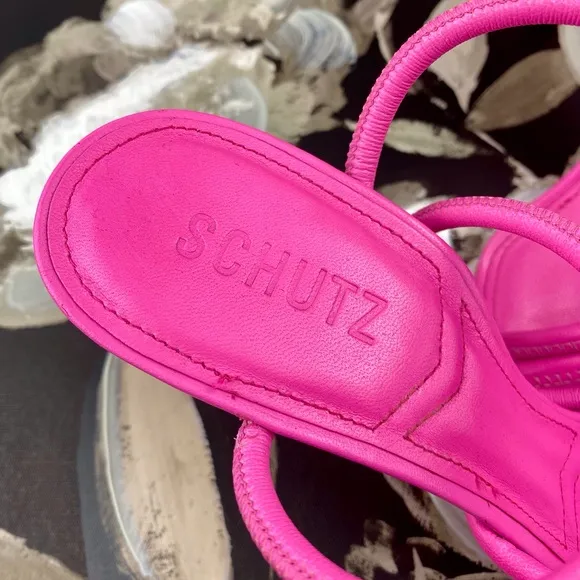 Schutz Shalla Angled-Heel Sandals in Hot Pink Size 10B.
