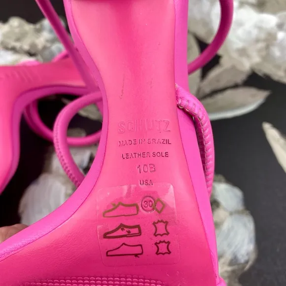Schutz Shalla Angled-Heel Sandals in Hot Pink Size 10B.