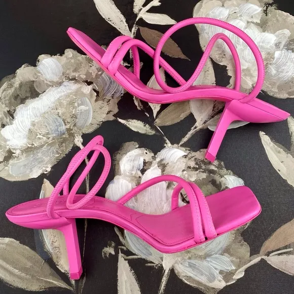 Schutz Shalla Angled-Heel Sandals in Hot Pink Size 10B.