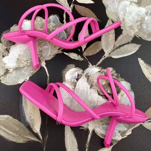 Schutz Shalla Angled-Heel Sandals in Hot Pink Size 10B.