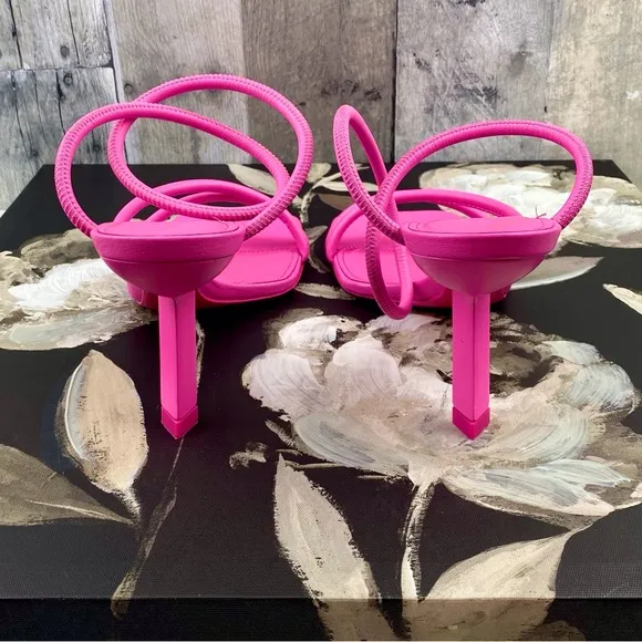 Schutz Shalla Angled-Heel Sandals in Hot Pink Size 10B.