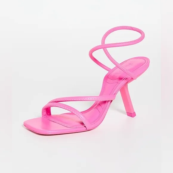Schutz Shalla Angled-Heel Sandals in Hot Pink Size 10B.