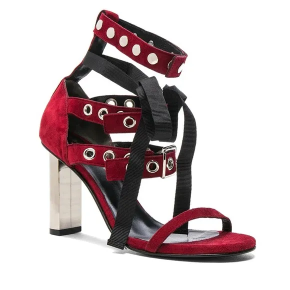 Self-Portrait x Robert Clergerie Leyla Suede Sandals in Red