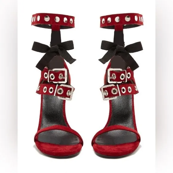 Self-Portrait x Robert Clergerie Leyla Suede Sandals in Red
