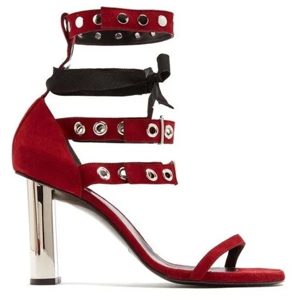 Self-Portrait x Robert Clergerie Leyla Suede Sandals in Red