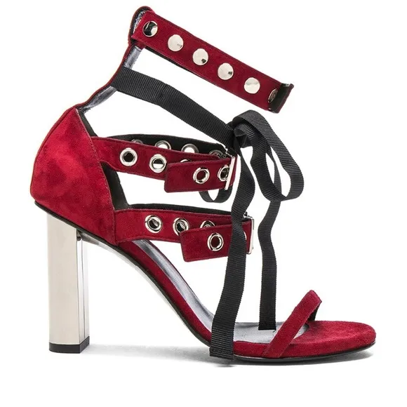 Self-Portrait x Robert Clergerie Leyla Suede Sandals in Red