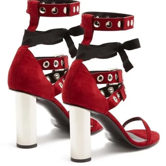 Self-Portrait x Robert Clergerie Leyla Suede Sandals in Red