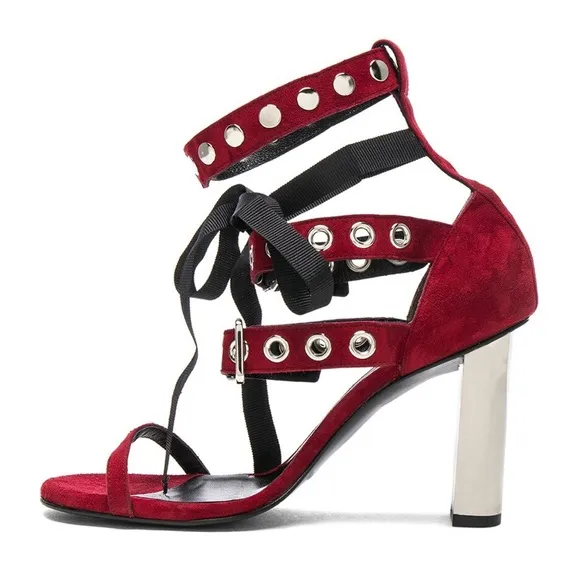 Self-Portrait x Robert Clergerie Leyla Suede Sandals in Red