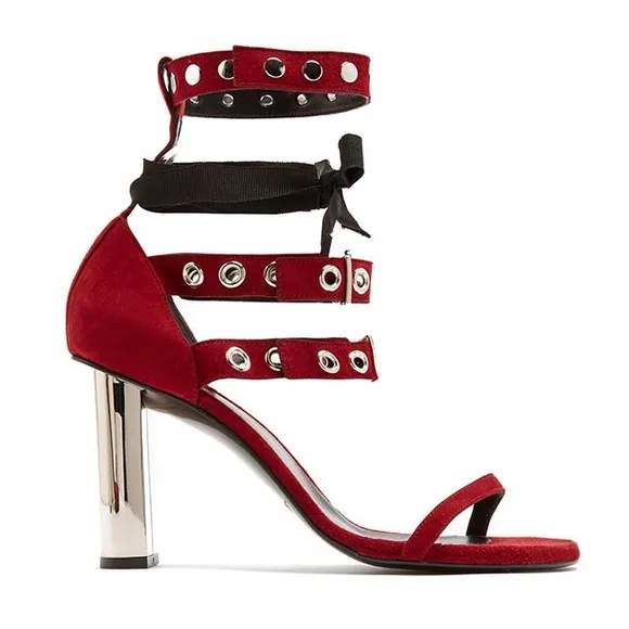 Self-Portrait x Robert Clergerie Leyla Suede Sandals in Red