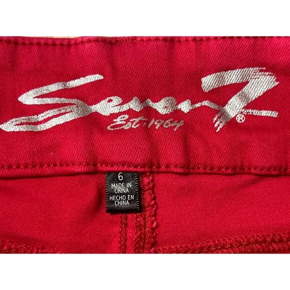 Seven7 High Rise Skinny Jeans Bold Red Stretch Denim Slim Fit Trendy Color Sz 6