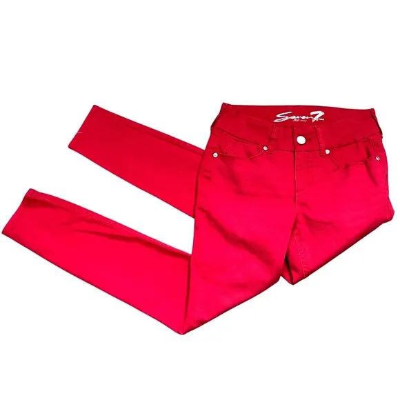 Seven7 High Rise Skinny Jeans Bold Red Stretch Denim Slim Fit Trendy Color Sz 6