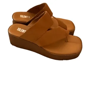 Silent D Undonestto Platform Dark Tan Leather Slide Sandals, size 39 / 8.5