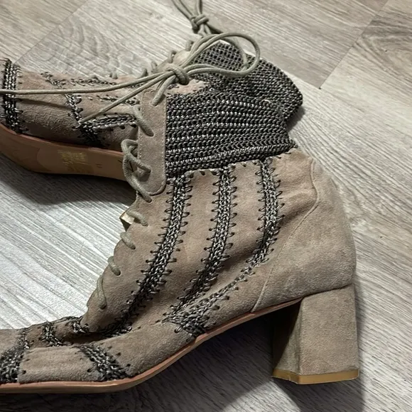 Silent D WASHER BOOT TAUPE SUEDE Lace-Up Boots Anthropologie crochet Lace-Up