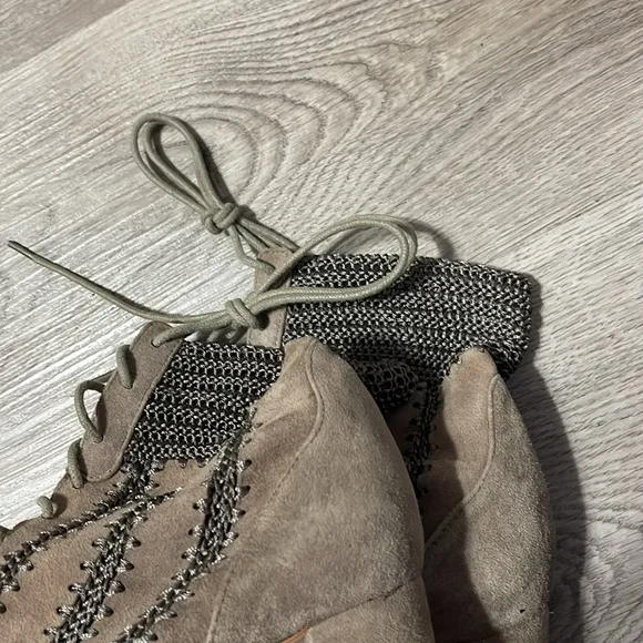 Silent D WASHER BOOT TAUPE SUEDE Lace-Up Boots Anthropologie crochet Lace-Up