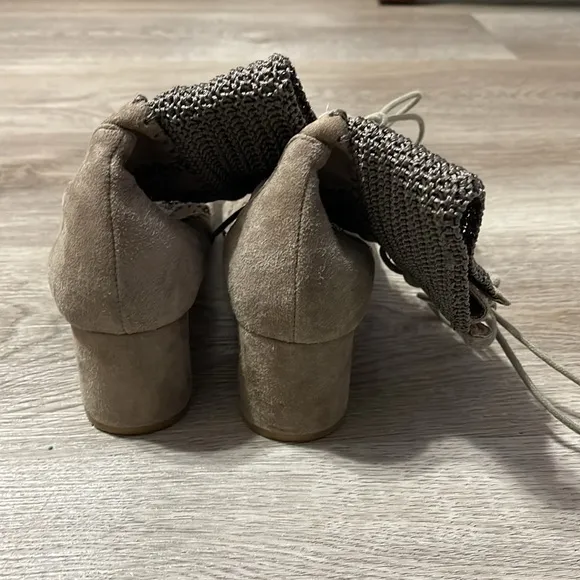 Silent D WASHER BOOT TAUPE SUEDE Lace-Up Boots Anthropologie crochet Lace-Up