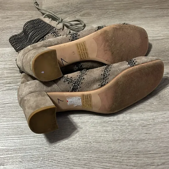 Silent D WASHER BOOT TAUPE SUEDE Lace-Up Boots Anthropologie crochet Lace-Up