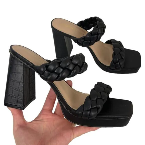 Sincerely Jules Black Platform Aurora Braided Straps Block Heel Sandals Size 10M