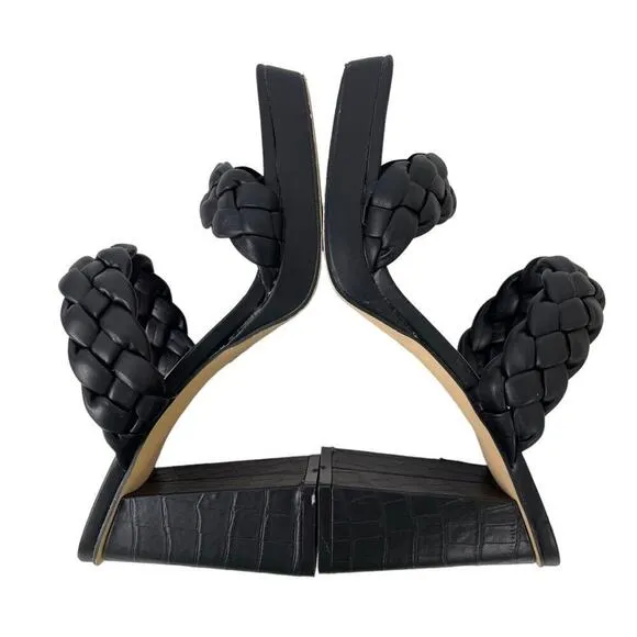 Sincerely Jules Black Platform Aurora Braided Straps Block Heel Sandals Size 10M