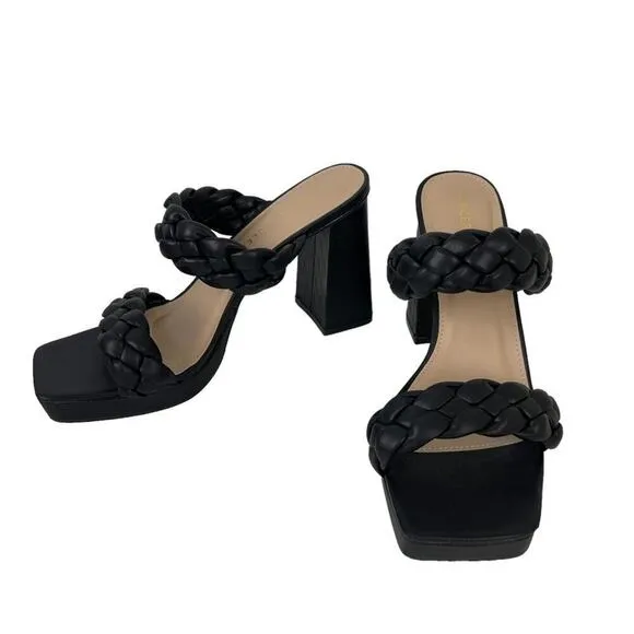 Sincerely Jules Black Platform Aurora Braided Straps Block Heel Sandals Size 10M
