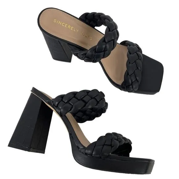 Sincerely Jules Black Platform Aurora Braided Straps Block Heel Sandals Size 10M
