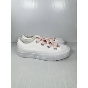 Size 8.5 Converse Chuck Taylor All Star Lift Ox Crochet Laces White Pink A14830C