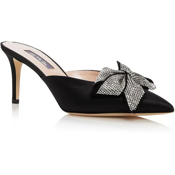 SJP by Sarah Jessica Parker Womens Paley Black Satin Slip On Mules Shoes New