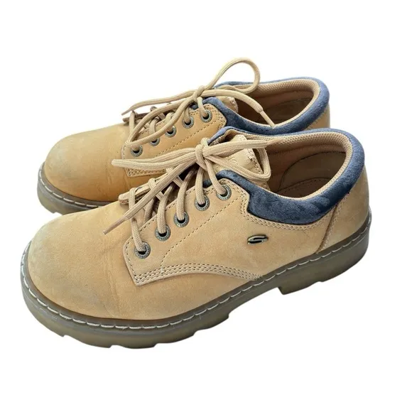 Skechers Chunky Lug Sole Oxfords Womens Shoe Sz 7.5   Grunge Tan Leather Y2K 90s