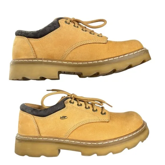 Skechers Chunky Lug Sole Oxfords Womens Shoe Sz 7.5   Grunge Tan Leather Y2K 90s