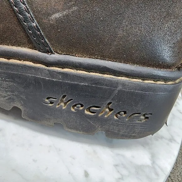 Skechers Shoes Womens Size 9 Brown Leather Vintage Chunky Lace Up Boots *Read*