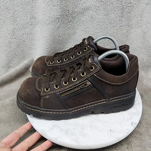 Skechers Shoes Womens Size 9 Brown Leather Vintage Chunky Lace Up Boots *Read*
