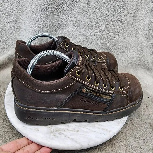 Skechers Shoes Womens Size 9 Brown Leather Vintage Chunky Lace Up Boots *Read*