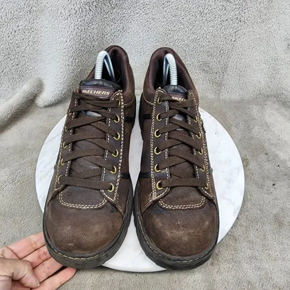 Skechers Shoes Womens Size 9 Brown Leather Vintage Chunky Lace Up Boots *Read*