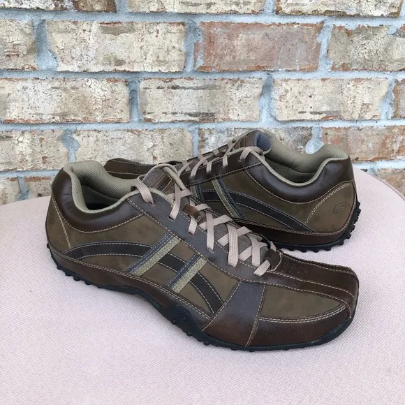 Skechers Sneakers 61751 Mens Brown Leather Lace Up Low Top Trainers Shoes 14