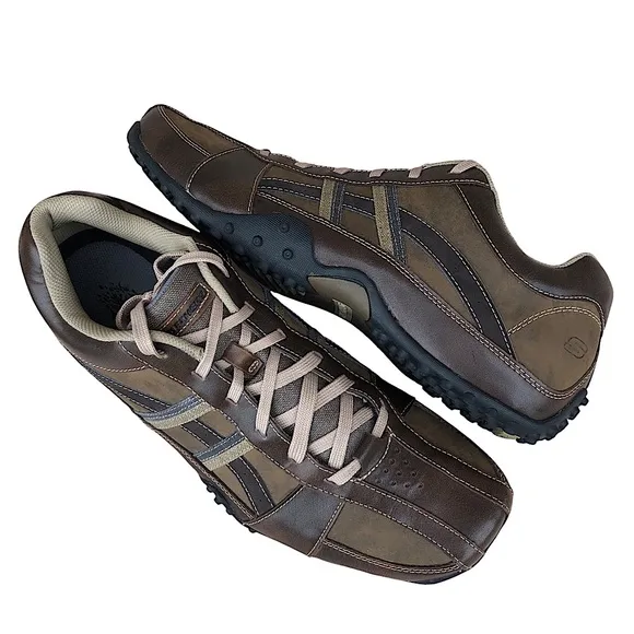 Skechers Sneakers 61751 Mens Brown Leather Lace Up Low Top Trainers Shoes 14