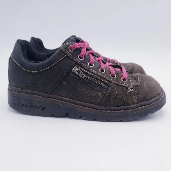Skechers Vintage Y2K 90s Shoes Women's 7 Brown Leather Chunky Platform Oxford