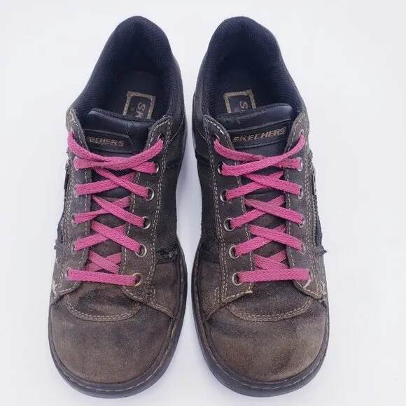 Skechers Vintage Y2K 90s Shoes Women's 7 Brown Leather Chunky Platform Oxford