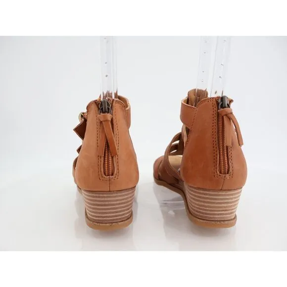 Sofft Iris Caged Sandals Size 9.5 Brown Leather Gladiator Wedge Straps Comfy