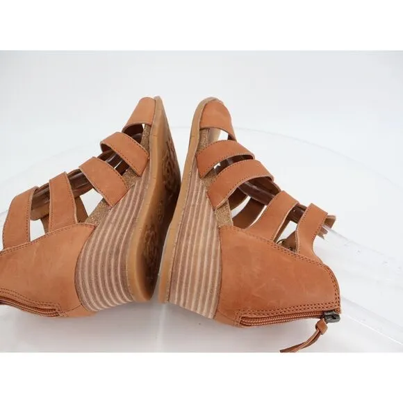 Sofft Iris Caged Sandals Size 9.5 Brown Leather Gladiator Wedge Straps Comfy