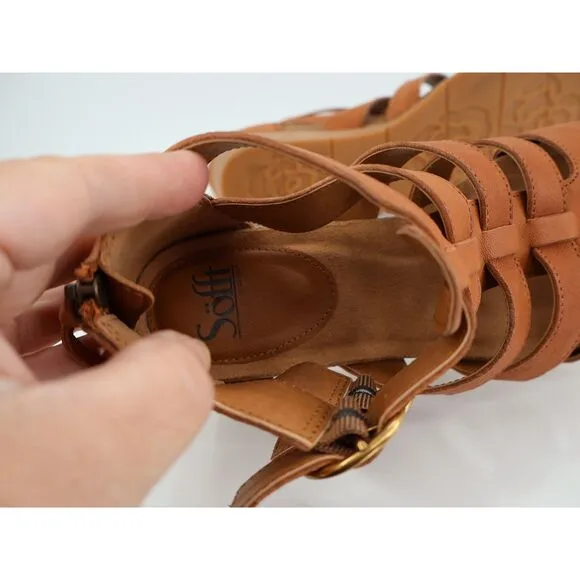 Sofft Iris Caged Sandals Size 9.5 Brown Leather Gladiator Wedge Straps Comfy