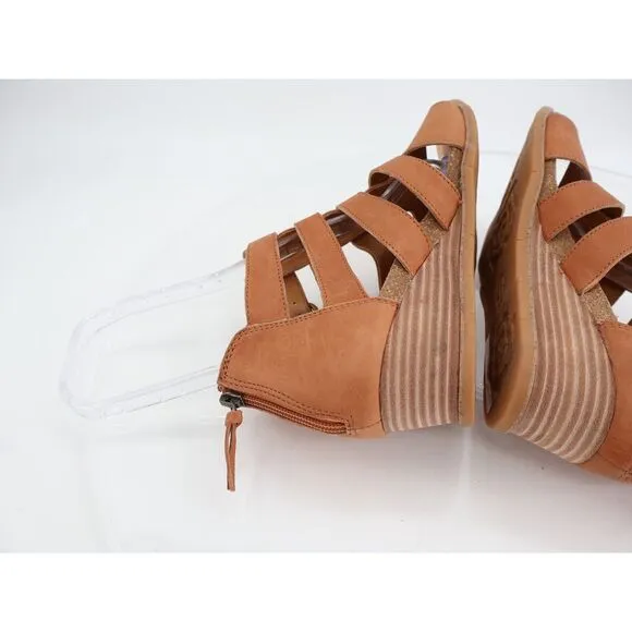 Sofft Iris Caged Sandals Size 9.5 Brown Leather Gladiator Wedge Straps Comfy