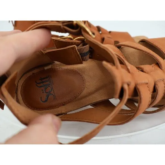 Sofft Iris Caged Sandals Size 9.5 Brown Leather Gladiator Wedge Straps Comfy
