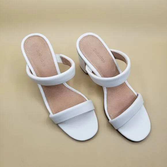 SOLUDOS Ines Heels Cushioned All White Women's Size 5/35.5 Straps summer Sandals