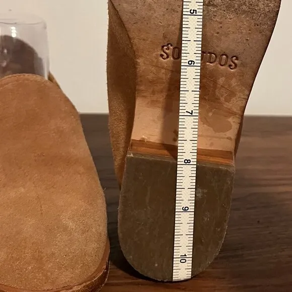 Soludos Sophie Tan Suede Almond Toe Block Heel Slip On Loafer Shoes Sz 8.5