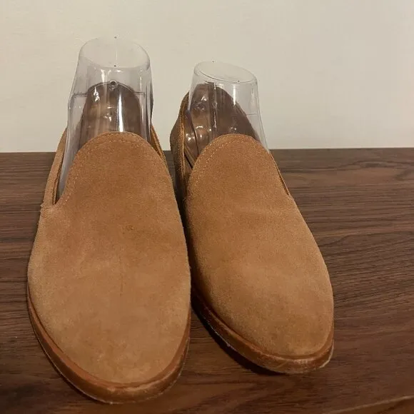 Soludos Sophie Tan Suede Almond Toe Block Heel Slip On Loafer Shoes Sz 8.5