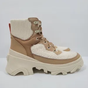 Sorel Brex Leather &amp; Faux Shearling Women's Beige Cream Boots US Size 9.5 NWT