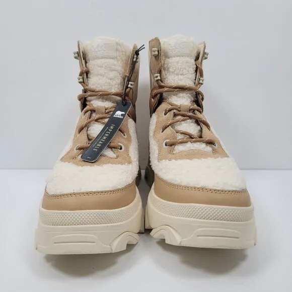 Sorel Brex Leather &amp; Faux Shearling Women's Beige Cream Boots US Size 9.5 NWT