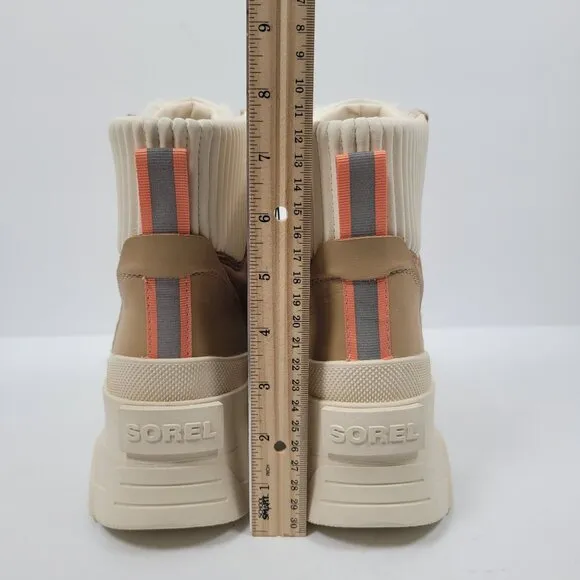 Sorel Brex Leather &amp; Faux Shearling Women's Beige Cream Boots US Size 9.5 NWT