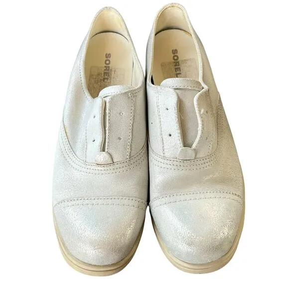 Sorel Major Oxford Shoes 8 Sea Salt White Slip On Cap Toe Leather Loafer Classic